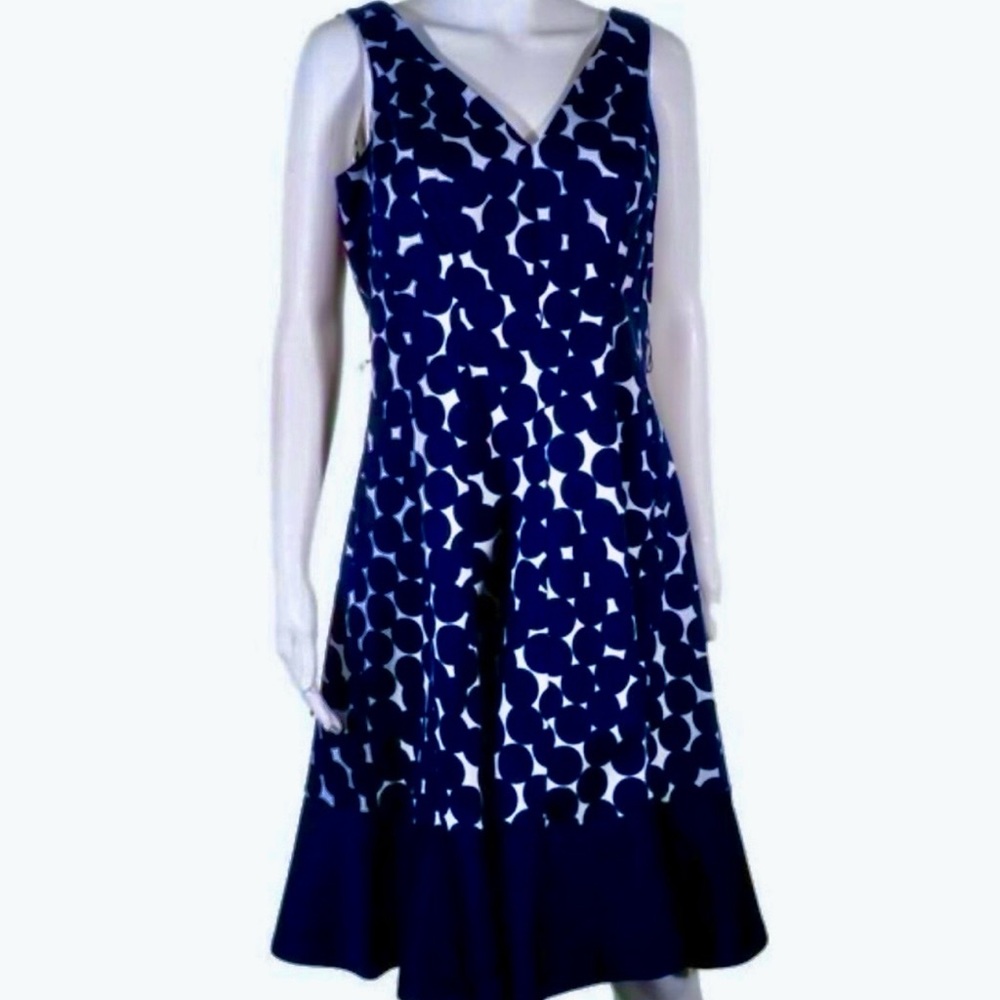 Nine West Sleeveless Navy and White Polka Dot Women’s Midi Dress Size 20W NWOT